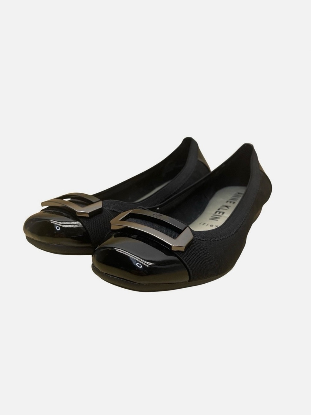 Anne Klein Black Slip-On Ballet Flats with Metal Buckle